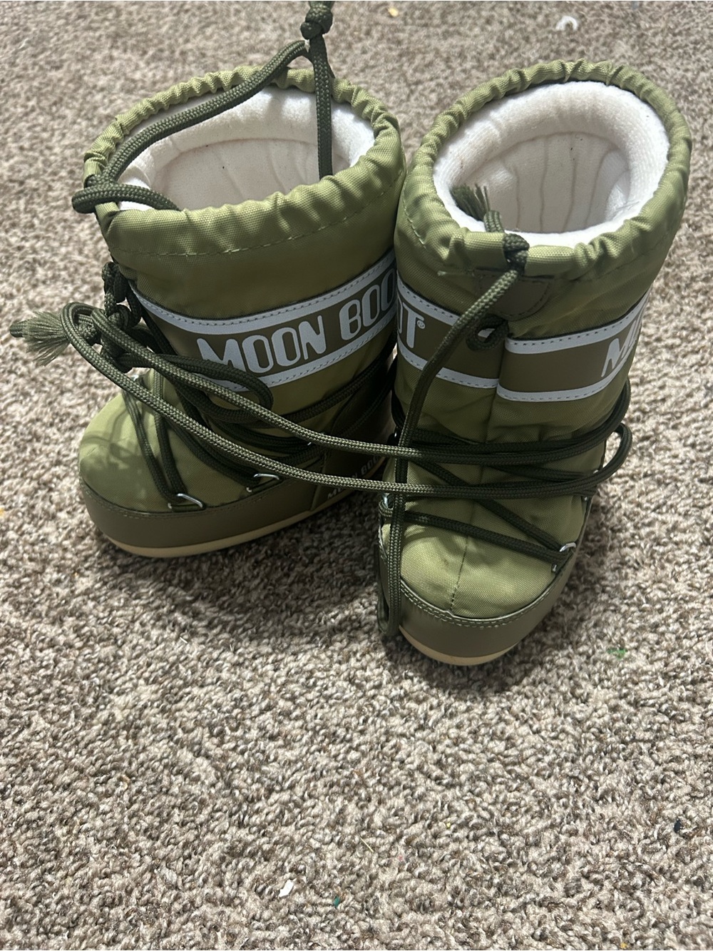 Moon Boot Kids Olive Snow Boots with White Trim